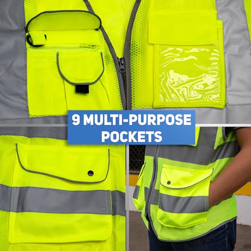NEIKO High Visibility Safety Vest ANSI Class 2, 9 Pockets, Neon Yellow, 6X-Large (6XL) - Image 4