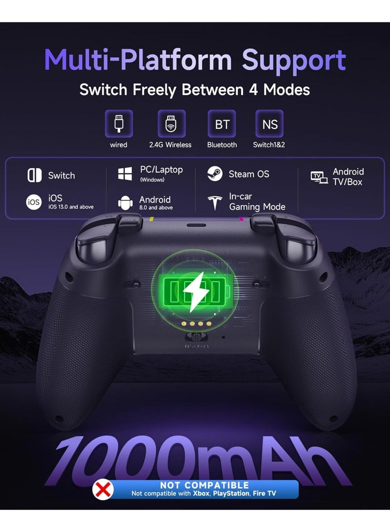 EasySMX Classic Gamepad EasySMX X05Pro Wireless Game Controller for PC/Switch/Steam/iOS/Android/Android TV BOX with Dual-Mode Impulse Triggers, Hall Joysticks, Ergonomic Skin-Like Grip, Quiet-Touch Low-Noise Buttons, 1000Hz Polling, 2 Programmable Buttons, RGB, 1000mAh Battery - Image 4