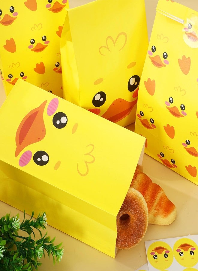 JarThenaAMCS 24Pcs Summer Rubber Duck Party Favor Bag Yellow Duckies Paper Treat Gift Bags with Tag Stickers Cute Candy Goodie Bags for Baby Shower Birthday Party Supplies - Image 4