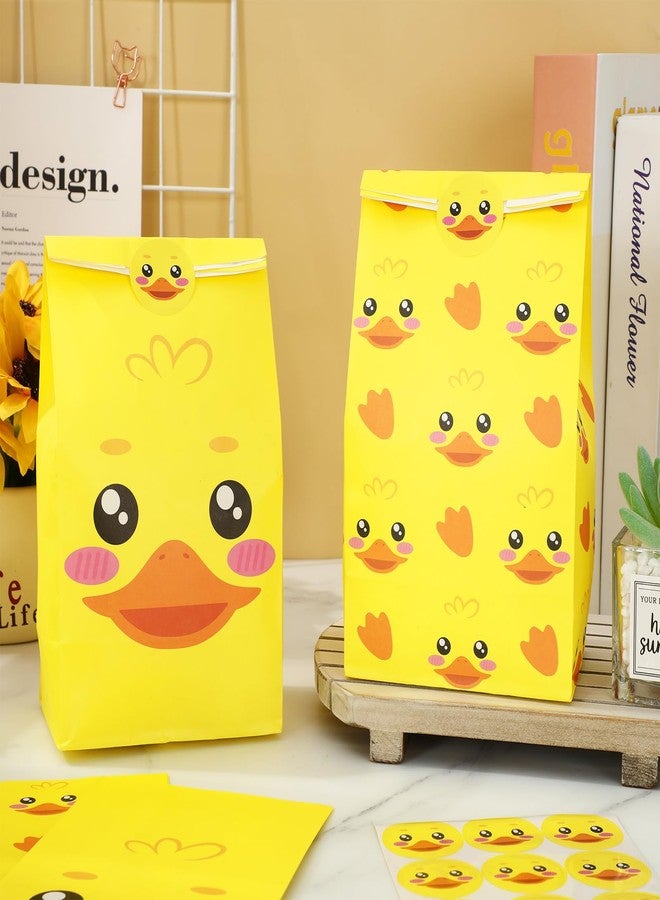 JarThenaAMCS 24Pcs Summer Rubber Duck Party Favor Bag Yellow Duckies Paper Treat Gift Bags with Tag Stickers Cute Candy Goodie Bags for Baby Shower Birthday Party Supplies - Image 5