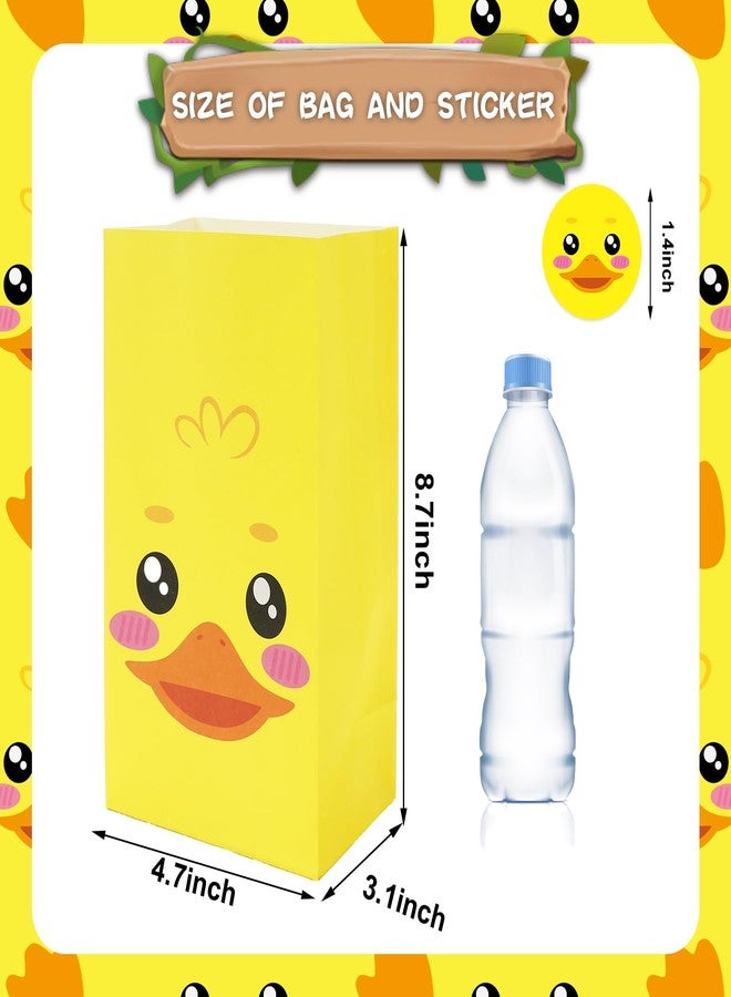 JarThenaAMCS 24Pcs Summer Rubber Duck Party Favor Bag Yellow Duckies Paper Treat Gift Bags with Tag Stickers Cute Candy Goodie Bags for Baby Shower Birthday Party Supplies - Image 2