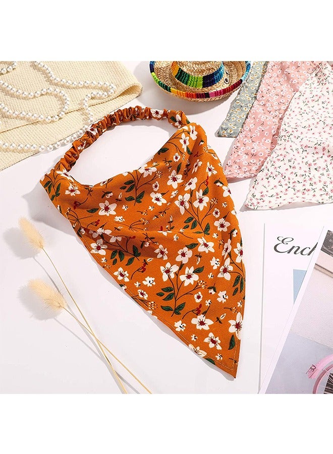 6-Piece Floral Elastic Hair Bandanas, Vintage Chiffon Triangle Kerchief Headband, Chiffon Printed Turban for Women Girls Hair Accessories - Image 5