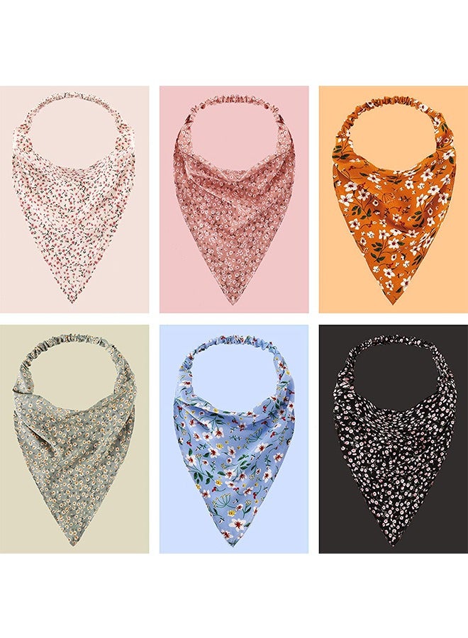 6-Piece Floral Elastic Hair Bandanas, Vintage Chiffon Triangle Kerchief Headband, Chiffon Printed Turban for Women Girls Hair Accessories - Image 4