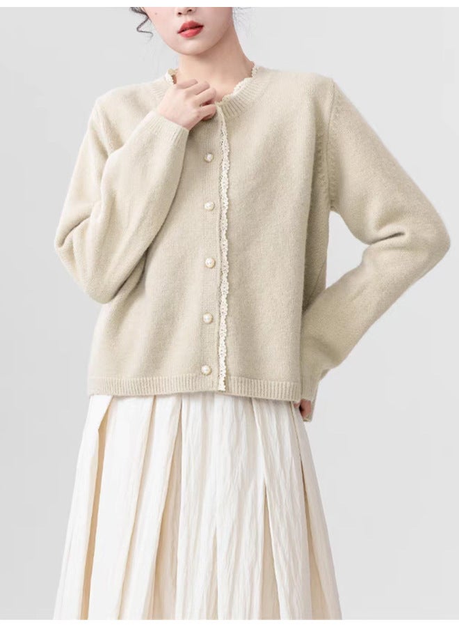 Leyuan Sweet Lace Trim Knitted Cardigan, New Arrival For Autumn And Winter, Fashionable Youthful Elegant Outerwear Sweater For Women - Image 4
