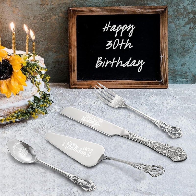 V-Walk Happy 30th Birthday Personalized Laser Engraved Stainless Steel Cake Tableware Set:Cake Server,Plate,Knife,Spoon, Fork - Memorable 30 Year Old Gift Keepsake - Image 5