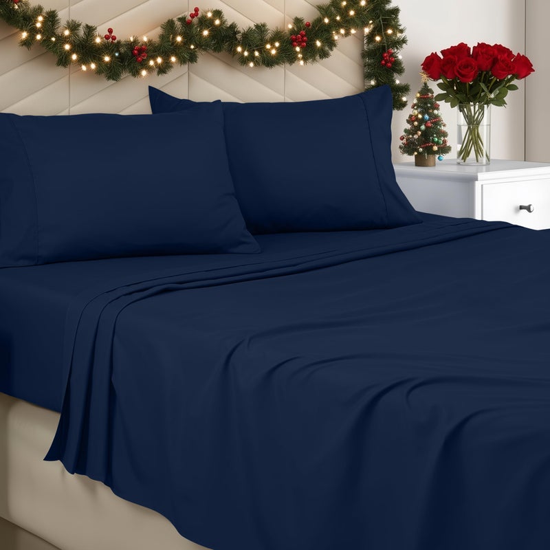 Utopia Bedding Queen Sheet Set - Brushed Microfiber - Soft Bed Sheets for Queen Size Bed Set - Includes 1 Fitted, 1 Flat, & 2 Pillow Cases - Deep Pocket (Navy) - Image 1
