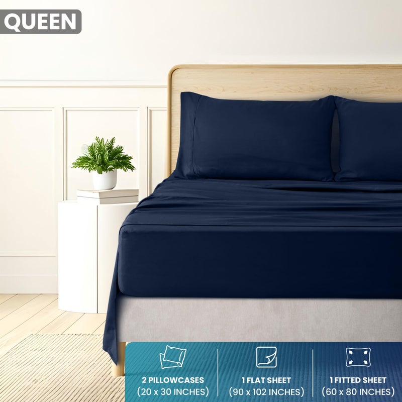 Utopia Bedding Queen Sheet Set - Brushed Microfiber - Soft Bed Sheets for Queen Size Bed Set - Includes 1 Fitted, 1 Flat, & 2 Pillow Cases - Deep Pocket (Navy) - Image 2