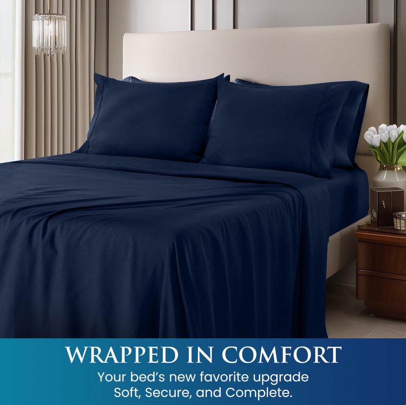 Utopia Bedding Queen Sheet Set - Brushed Microfiber - Soft Bed Sheets for Queen Size Bed Set - Includes 1 Fitted, 1 Flat, & 2 Pillow Cases - Deep Pocket (Navy) - Image 4