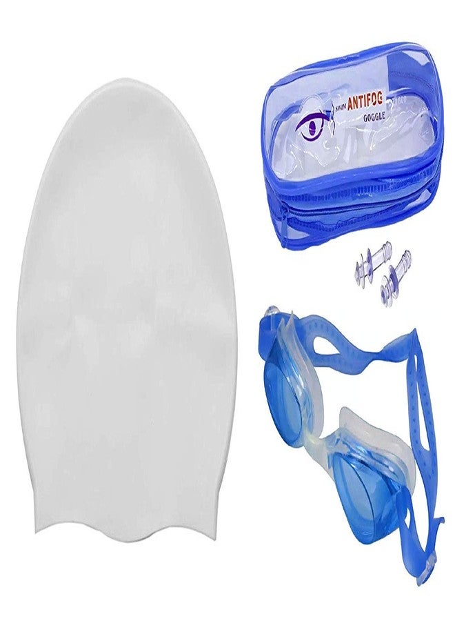 غلان قبعة سباحة جلان - مقاومة للماء وقابلة للتعديل لتوفير مقاس مريح مع نظارات واقية من الأشعة فوق البنفسجية وسدادة أنف، مثالية للرجال والنساء والشباب والأطفال مع أذن مجانية (أبيض) - Image 1