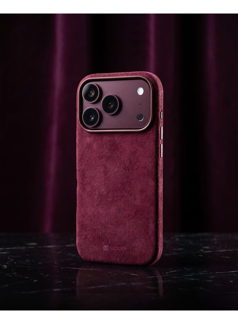 LOOP Alcantara Case for Apple iPhone 18 Pro, Slim MagSafe Compatible Cover, Soft Suede Feel, Metal Buttons, Raised Camera and Screen Protection, Burgundy - Image 4