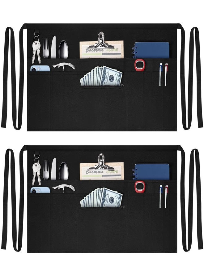 NLUS Server Aprons with 8 Pockets, Water Oil Stain Resistant Waitress Waiter Waist Aprons Poly/Cotton Bistro Apron for Women Men, 24 X 12 inch - Image 1