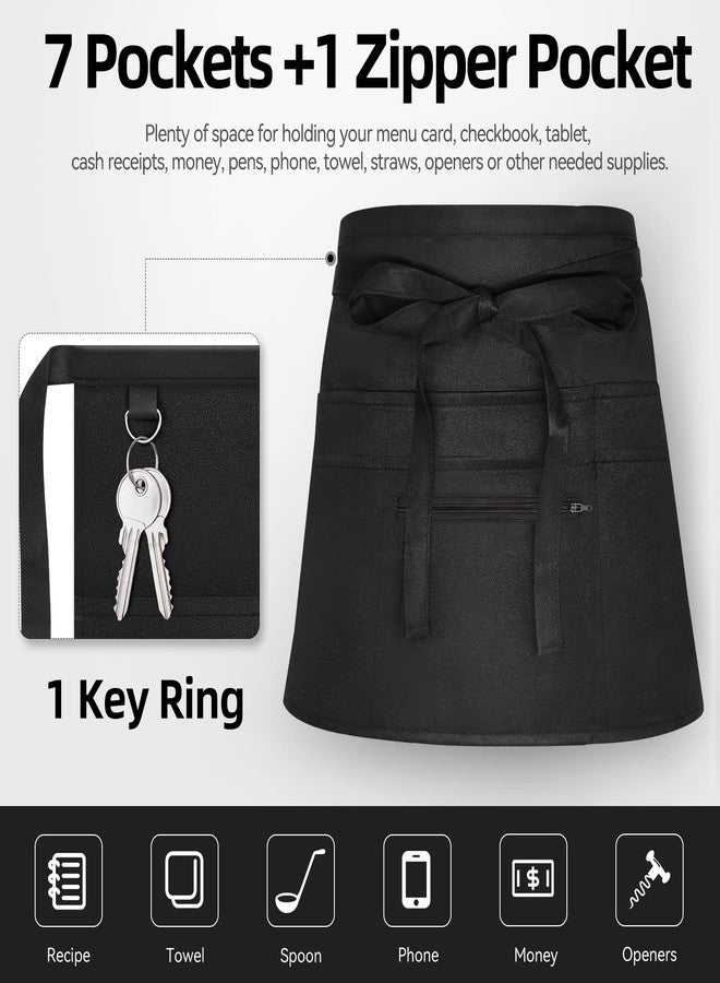 NLUS Server Aprons with 8 Pockets, Water Oil Stain Resistant Waitress Waiter Waist Aprons Poly/Cotton Bistro Apron for Women Men, 24 X 12 inch - Image 3