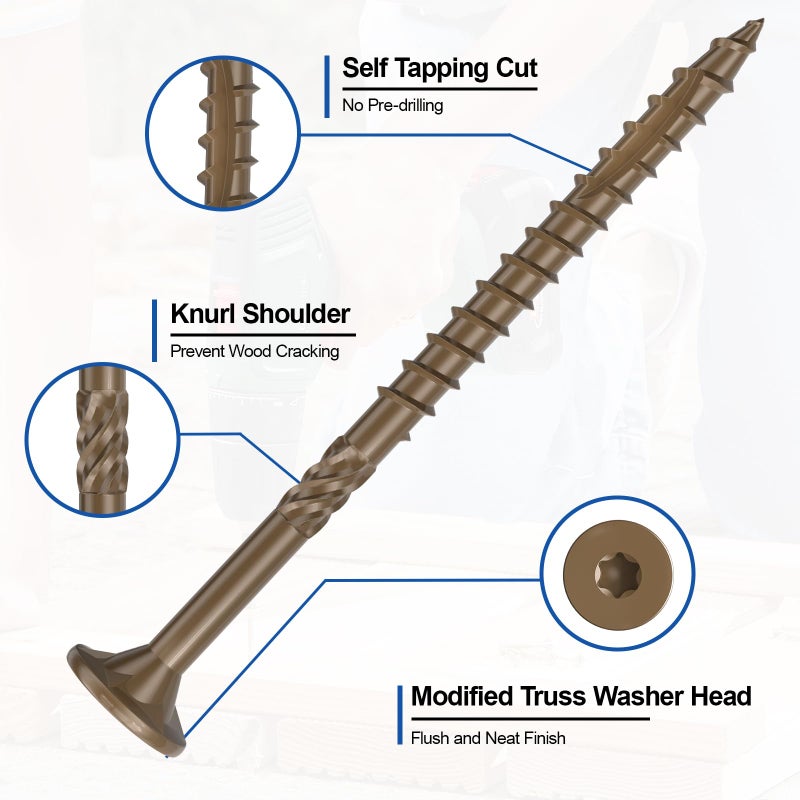 FMhotu #10 x 3â€ Deck Screws, 316Pcs Star Drive Wood Screws, Rust Resistant Timber Screws for Timber/Log/Landscaping Wood, T25 Star Bit Included, Brown - Image 3