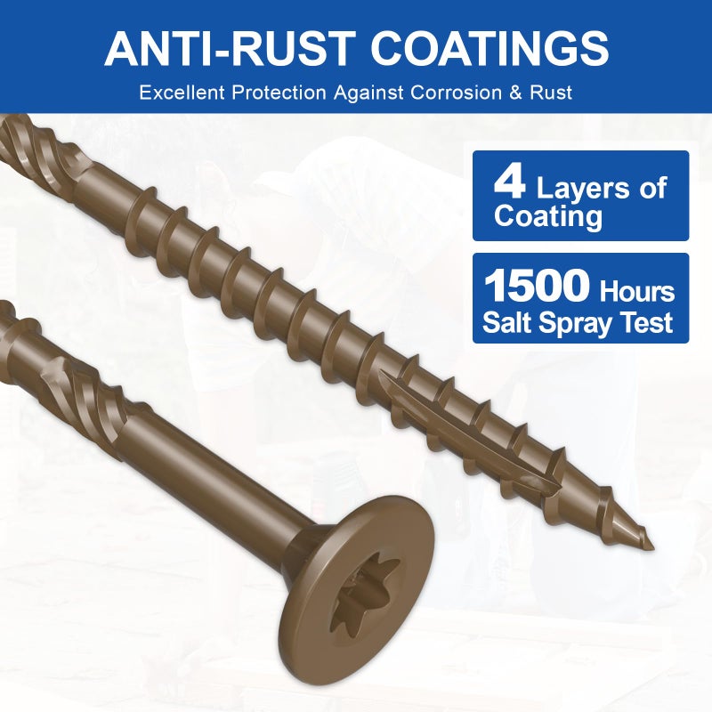 FMhotu #10 x 3â€ Deck Screws, 316Pcs Star Drive Wood Screws, Rust Resistant Timber Screws for Timber/Log/Landscaping Wood, T25 Star Bit Included, Brown - Image 5