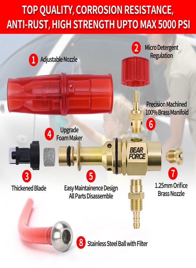BEAR FORCE Pressure Washer Brass Foam Cannon Foam Generator Snow Foam Lance with 1/4” Quick Connector & 1.25mm & 1.10mm Nozzle for Portland Husky Ryobi Greenworks Pressure Washer - Image 5
