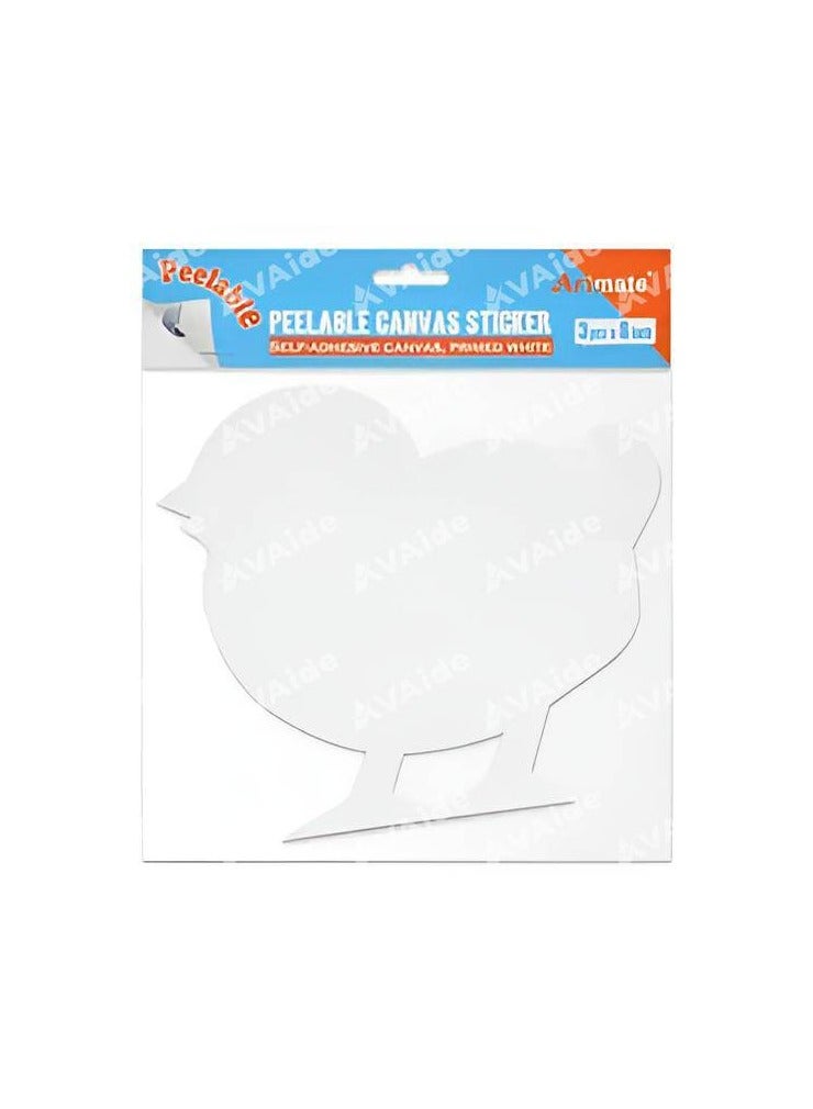 Pack of 3 Pieces Artmate Peelable Chick Shape Canvas Sticker, Self Adhesive Canvas, Primed White Colour