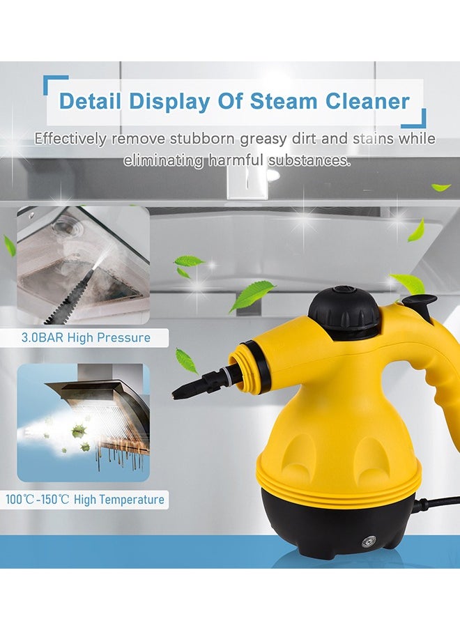 LEXIN Portable Handheld Steam Cleaner, 1000W Multi-Surface Cleaning Machine with 10 Accessories, 350ml Tank, Yellow/Black  - Image 2