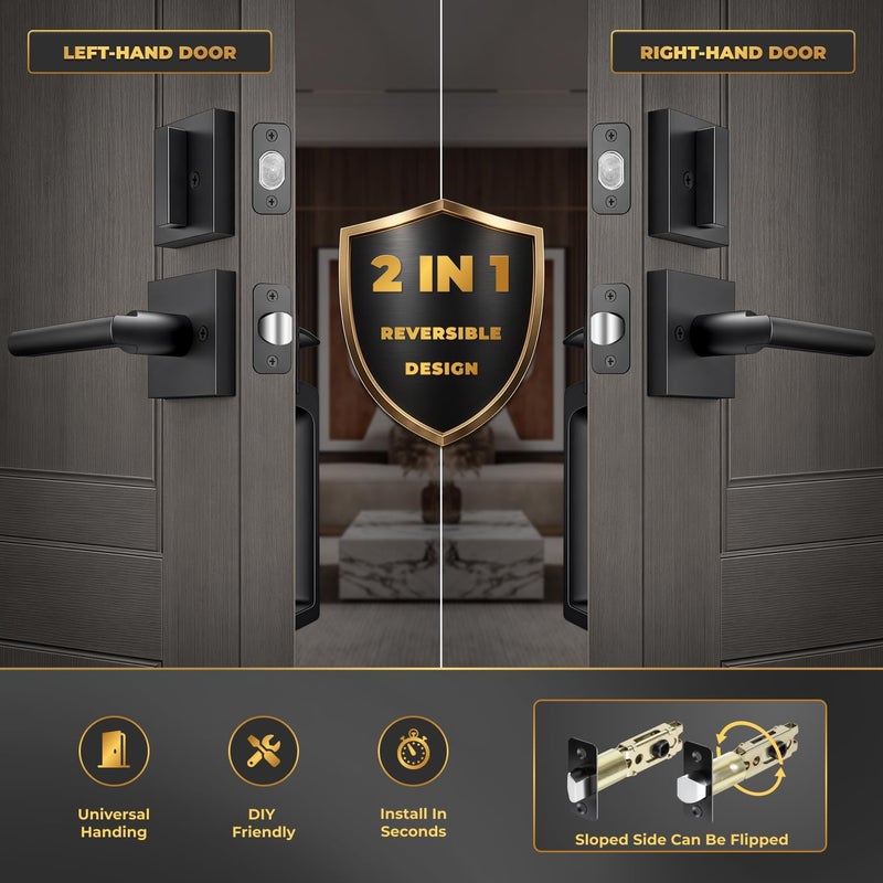 Ohuhu Matte Black Front Door Lock Set with Lever Handle and Deadbolt - Image 5