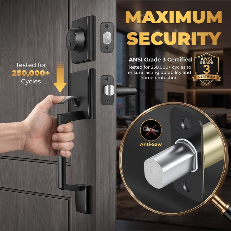 Ohuhu Matte Black Front Door Lock Set with Lever Handle and Deadbolt - Image 4