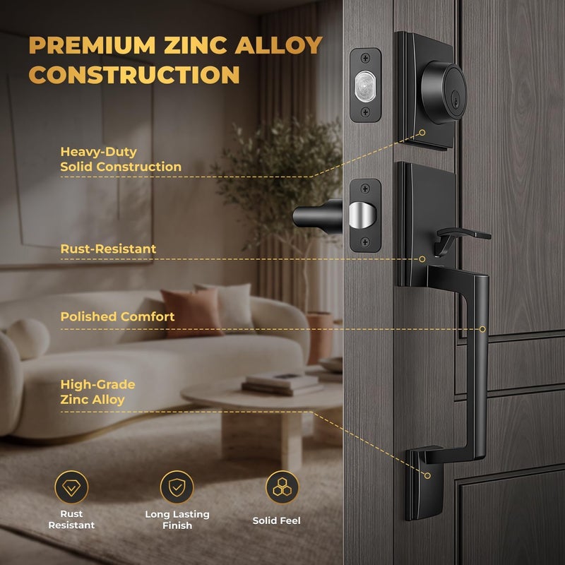 Ohuhu Matte Black Front Door Lock Set with Lever Handle and Deadbolt - Image 3