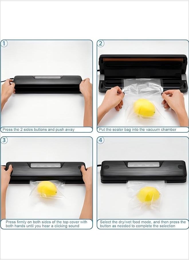 Generic Vacuum Sealing Machine Food Vacuum Sealing Machine Automatic Air Sealing System For Food Storage Dry Wet Sealing Machine Compact Design 12.6 Inches Bring 10 Food Pattern Bags Black  - Image 4