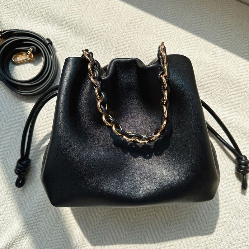 Big Brand Same Style Genuine Leather Drawstring Chain Lucky Bag Cloud Bag Fashionable One-Shoulder Crossbody Hand Bucket Bag - Image 1