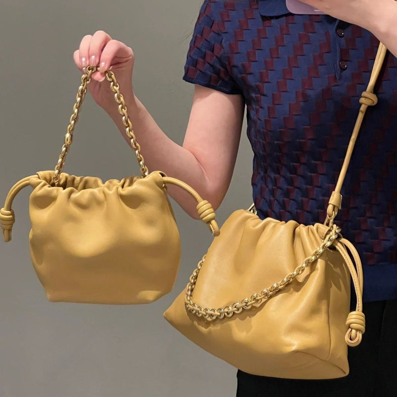 Big Brand Same Style Genuine Leather Drawstring Chain Lucky Bag Cloud Bag Fashionable One-Shoulder Crossbody Hand Bucket Bag - Image 3