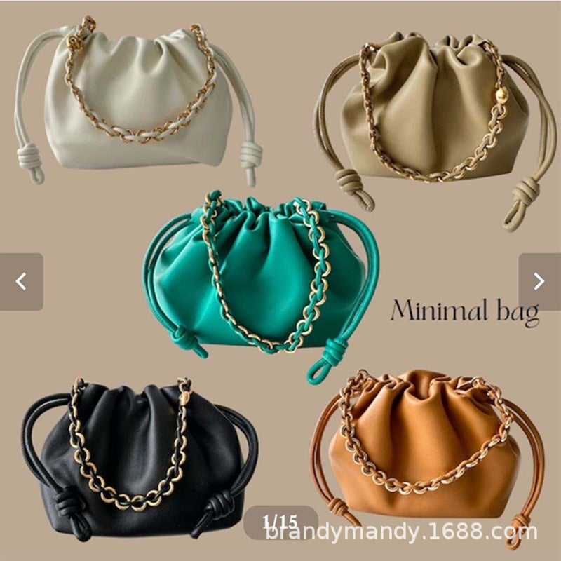 Big Brand Same Style Genuine Leather Drawstring Chain Lucky Bag Cloud Bag Fashionable One-Shoulder Crossbody Hand Bucket Bag - Image 2