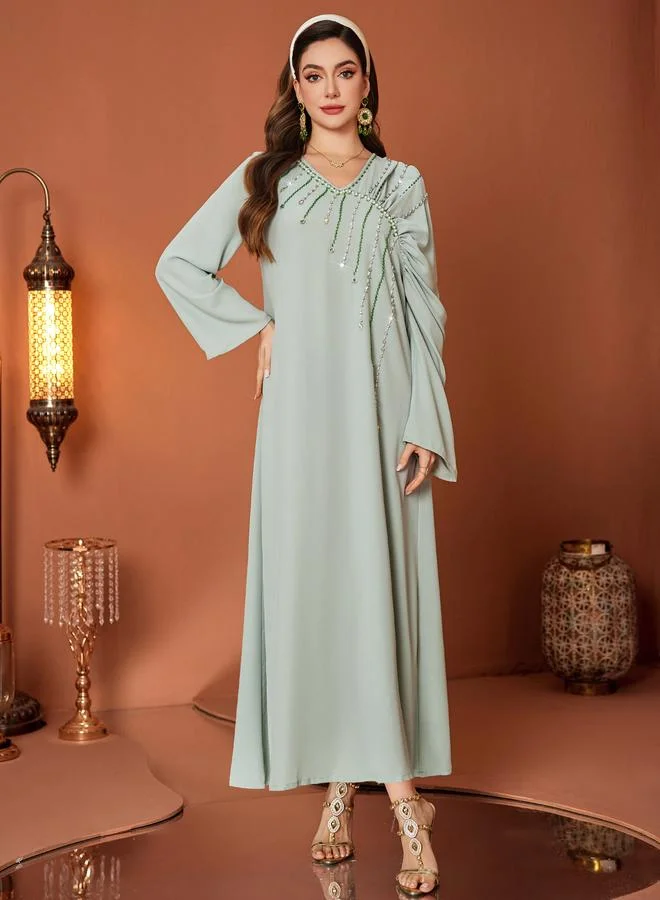 Take Two Take Two Embellished Long Sleeve V-Neck A-Line Jalabiya