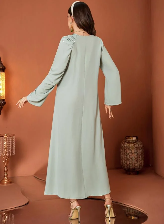 Take Two Take Two Embellished Long Sleeve V-Neck A-Line Jalabiya