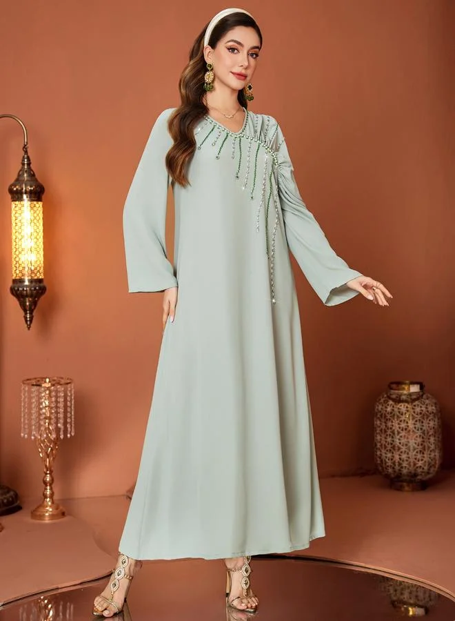 Take Two Take Two Embellished Long Sleeve V-Neck A-Line Jalabiya