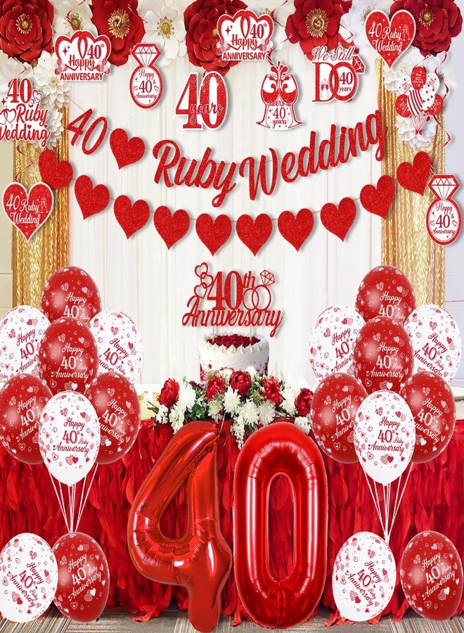 Fangleland 40th Ruby Wedding Anniversary Decorations, We Still Do 40 Years Cheers to 40 Years Anniversary Celebration Party Supplies - Balloon Cake Topper Hanging Swirls Love Garland Banner - Image 4