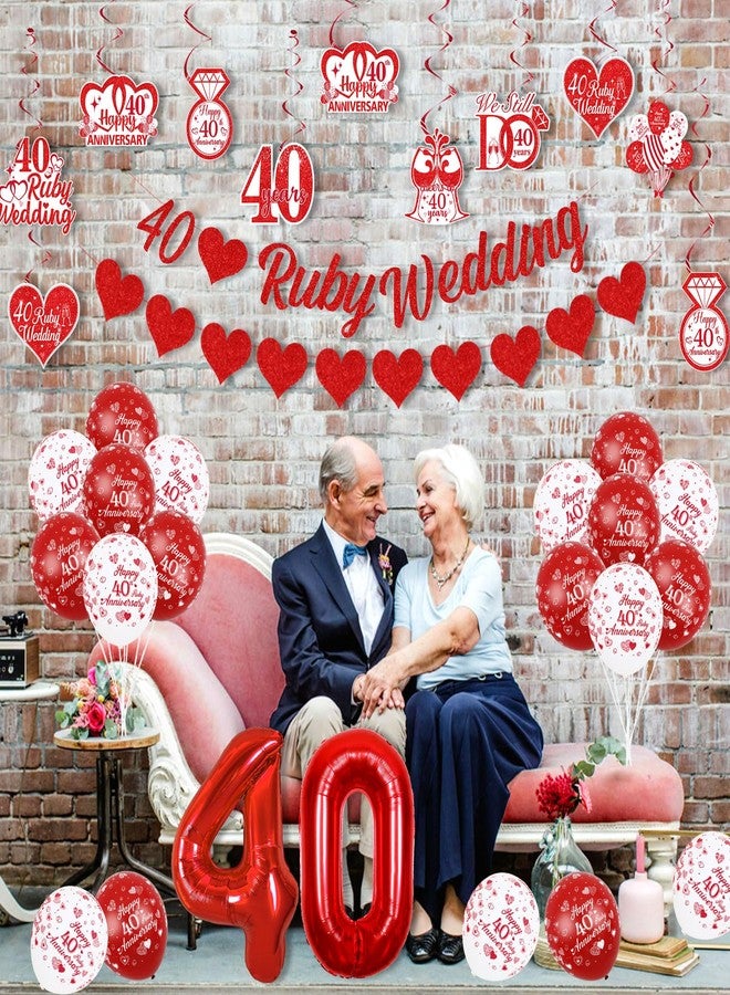 Fangleland 40th Ruby Wedding Anniversary Decorations, We Still Do 40 Years Cheers to 40 Years Anniversary Celebration Party Supplies - Balloon Cake Topper Hanging Swirls Love Garland Banner - Image 3