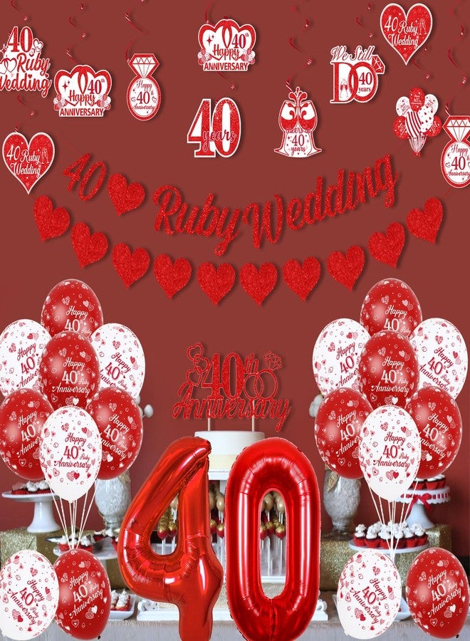 Fangleland 40th Ruby Wedding Anniversary Decorations, We Still Do 40 Years Cheers to 40 Years Anniversary Celebration Party Supplies - Balloon Cake Topper Hanging Swirls Love Garland Banner - Image 2