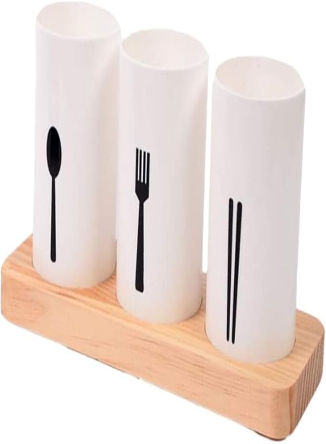 Yardwe Kitchen Utensil Organizer, Flatware Caddy with Wood Base, Countertop Holder for Knives/Forks/Spoons/Chopsticks