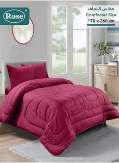 Rose ROSE Luxurious Flory Comforter, Premium Cotton Alternative Microfiber, Set of 4 pieces, Super Soft Cozy Breathable Cooling Lightweight, Extra Twin size 260x170 cm, Burgundy  - Image 1