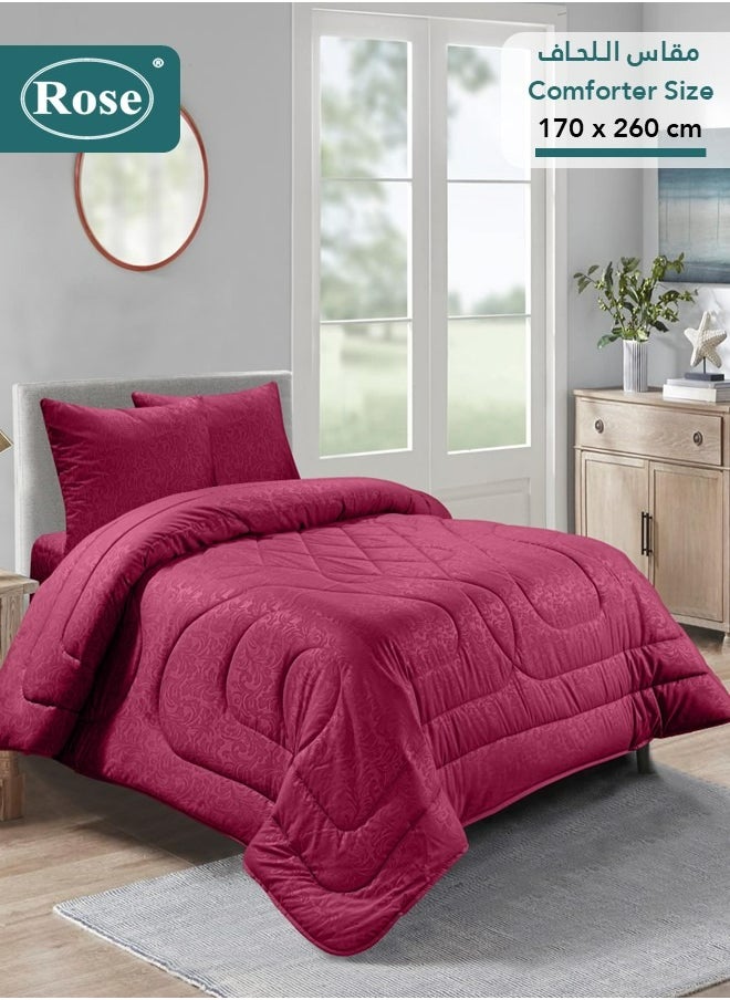 Rose ROSE Luxurious Flory Comforter, Premium Cotton Alternative Microfiber, Set of 4 pieces, Super Soft Cozy Breathable Cooling Lightweight, Extra Twin size 260x170 cm, Burgundy  - Image 1