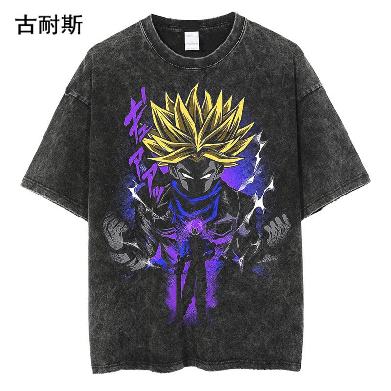 Retro Distressed Washed Short Sleeve Round Neck T-Shirt Men'S And Women'S Summer Street Cartoon Youth T-Shirt Top - Image 1