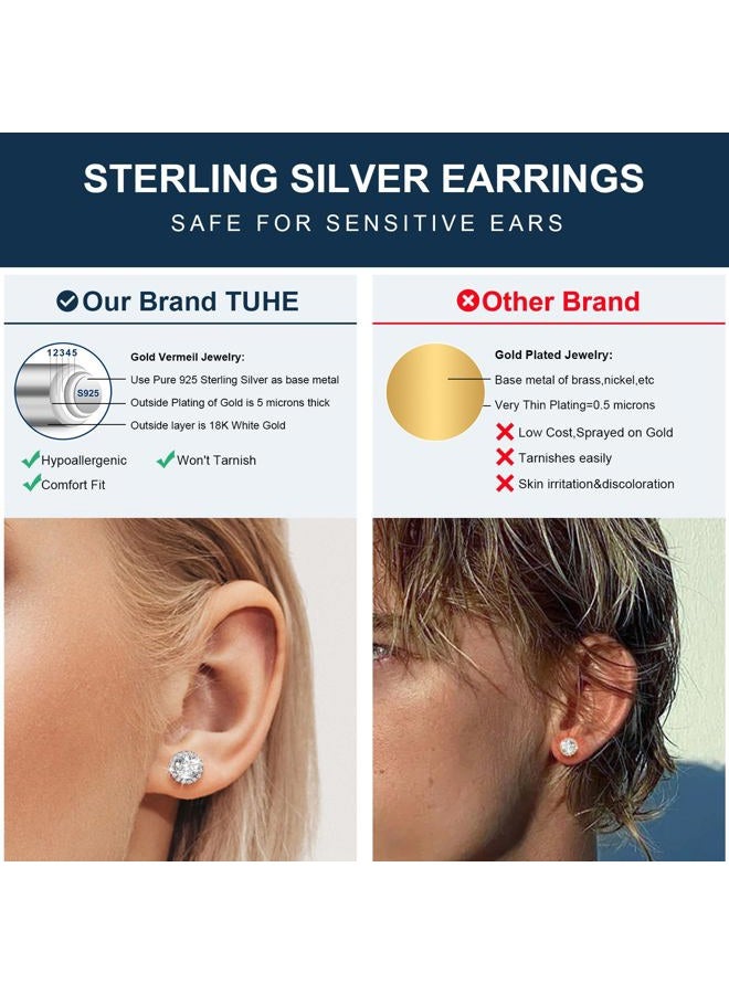 TUHE Moissanite Halo Earrings 0.2-4Carats(3-8mm) Moissanite Stud Earrings 18k Gold Over 925 Sterling Silver Earrings for Women Men D Color VVS1 Round Cluster Stud Push Back Ice Out Ear Studs, 0.8 Carats - Image 3