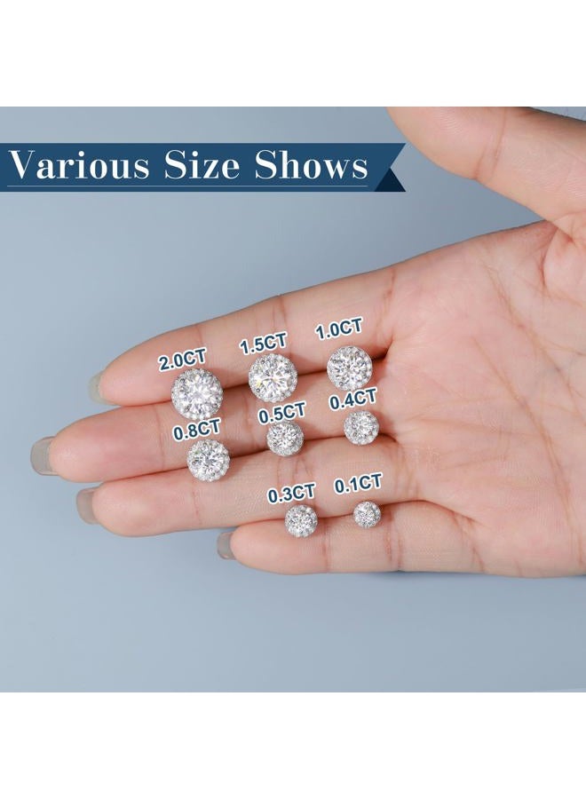 TUHE Moissanite Halo Earrings 0.2-4Carats(3-8mm) Moissanite Stud Earrings 18k Gold Over 925 Sterling Silver Earrings for Women Men D Color VVS1 Round Cluster Stud Push Back Ice Out Ear Studs, 0.8 Carats - Image 5