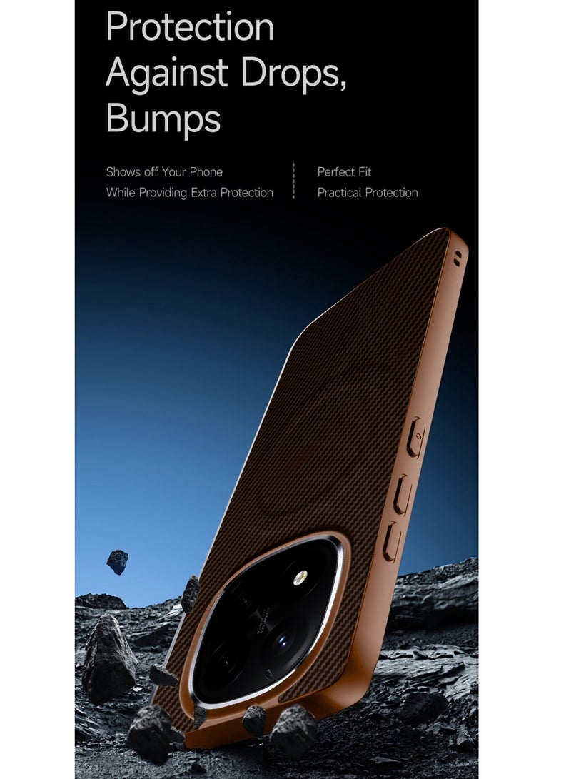 Wtech Xiaomi Redmi Note 14 Pro+ 5G 2025 Soft Silicone Carbon Fiber Magsafe Protective Back Case Cover (MCFPSN) - Brown - Image 3