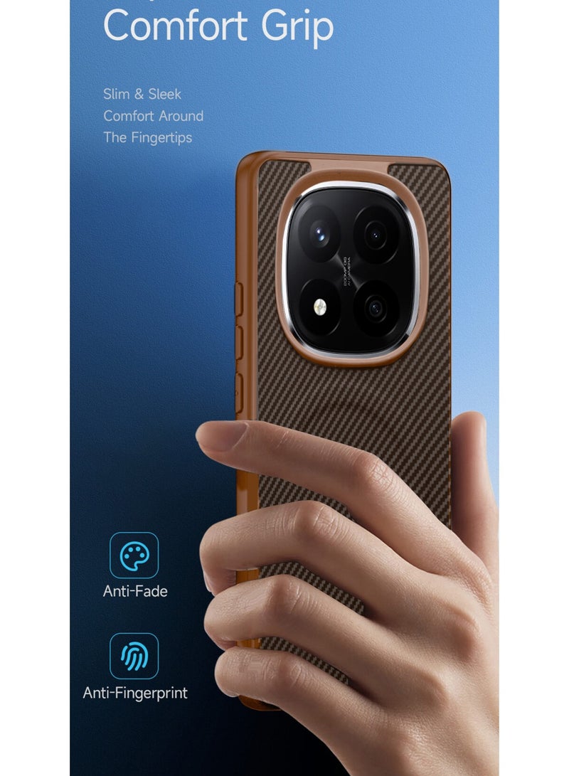 Wtech Xiaomi Redmi Note 14 Pro+ 5G 2025 Soft Silicone Carbon Fiber Magsafe Protective Back Case Cover (MCFPSN) - Brown - Image 2