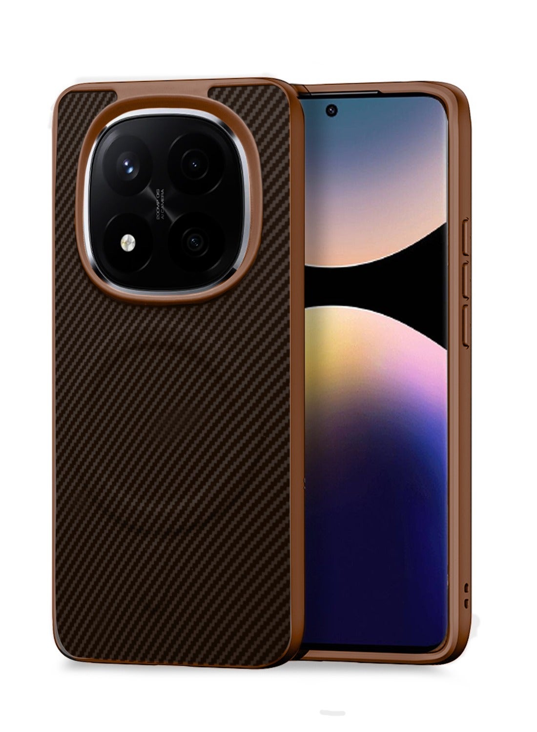 Wtech Xiaomi Redmi Note 14 Pro+ 5G 2025 Soft Silicone Carbon Fiber Magsafe Protective Back Case Cover (MCFPSN) - Brown