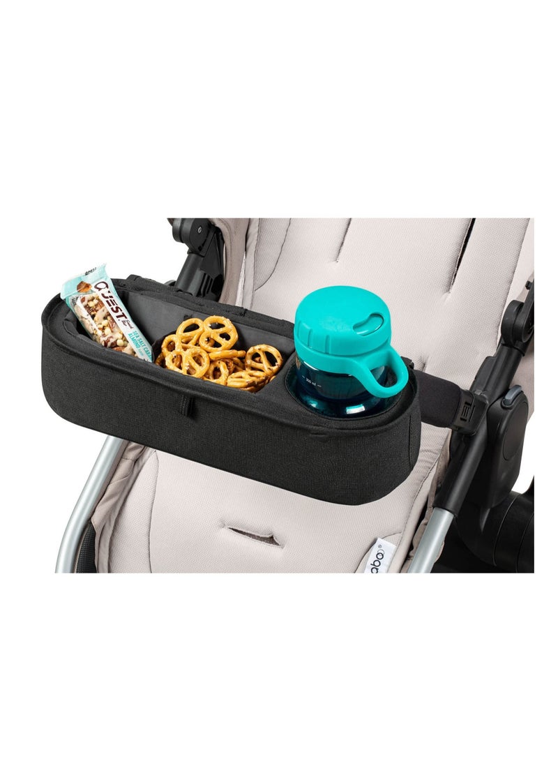 Universal Stroller Tray with Insulated Drink Cup Holder, Non-Slip Straps, Stroller Rail, and Upgraded Solid Frame that Stays Upright. Stroller snack tray attachment, pockets for toys - Image 1