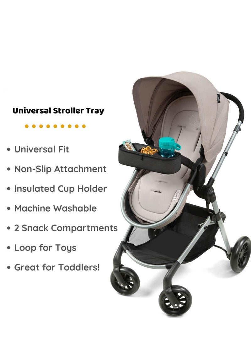 Universal Stroller Tray with Insulated Drink Cup Holder, Non-Slip Straps, Stroller Rail, and Upgraded Solid Frame that Stays Upright. Stroller snack tray attachment, pockets for toys - Image 3