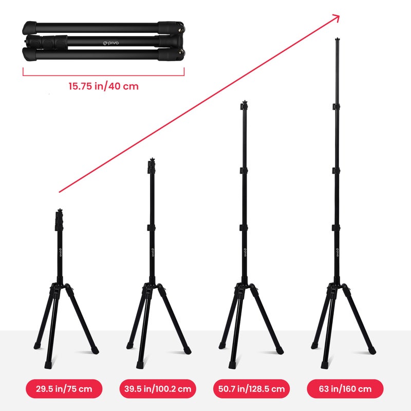 Pivo 63" Extendable Cell Phone & Camera Tripod with Sturdy, Lightweight, Portable, Foldable Stand for Video Recording with Universal 1/4"" Thread for DSLR, Smartphone, Action Camera & Pivo Pods - Image 4