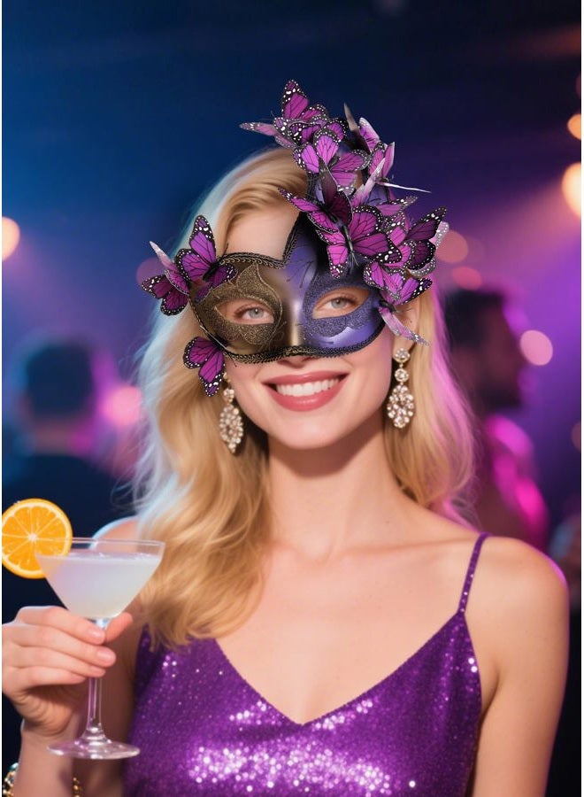 Zinniday Purple Butterfly Masquerade Mask for Women - Elf Mysterious Fantasy Fairy Masks Monarch Butterfly Eyemask for Women Lady Couples Halloween Renaissance, 1920s 50s Party Renfaire Prom - Image 3