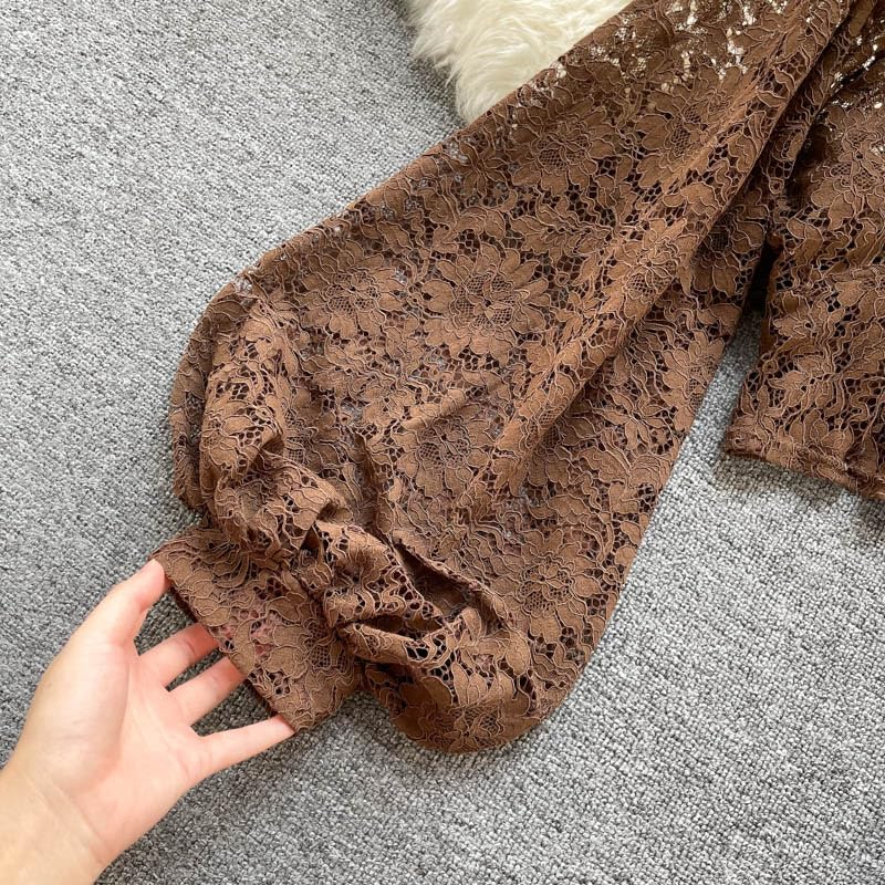 TYATVS Whimsigoth Clothes Bell Sleeve Tops for Women Y2k Lace Blouse Fairy Grunge Cottagecore Whimsy Twee Aesthetic 2000s(Brown,One Size) - Image 5