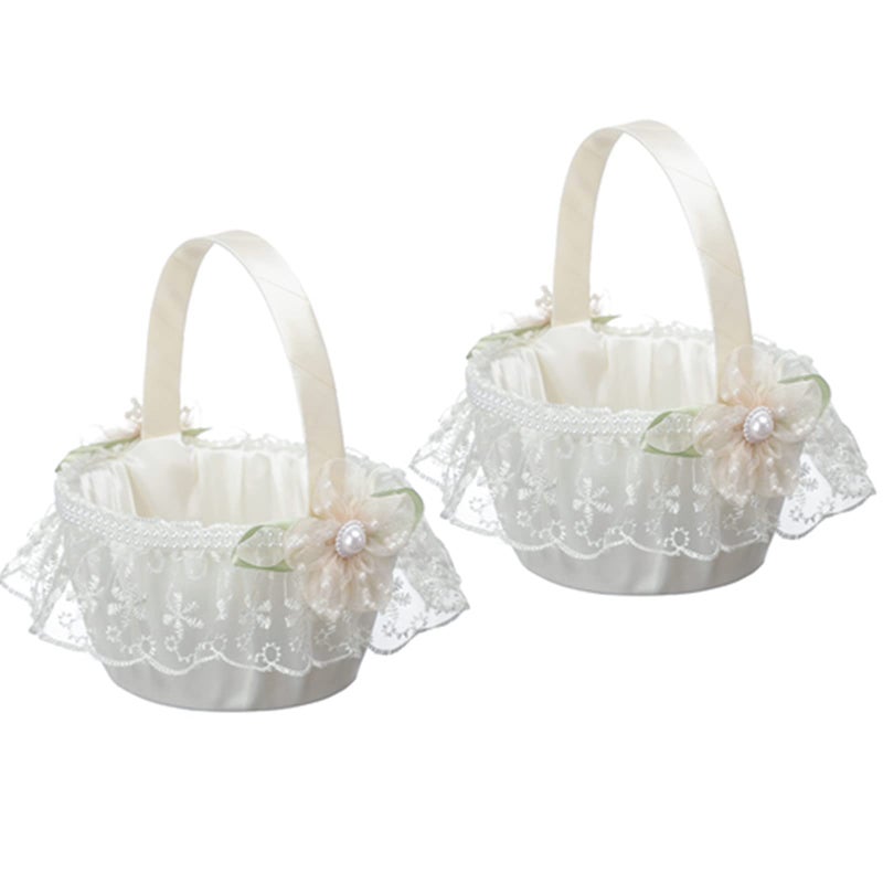 Yuudar 2 PCS Wedding Flower Girl Baskets,Creative Hand-held Lace Rhinestone Flower Baskets for Flower Bride/Kids Wedding Ceremony Party Accessories (C) - Image 1