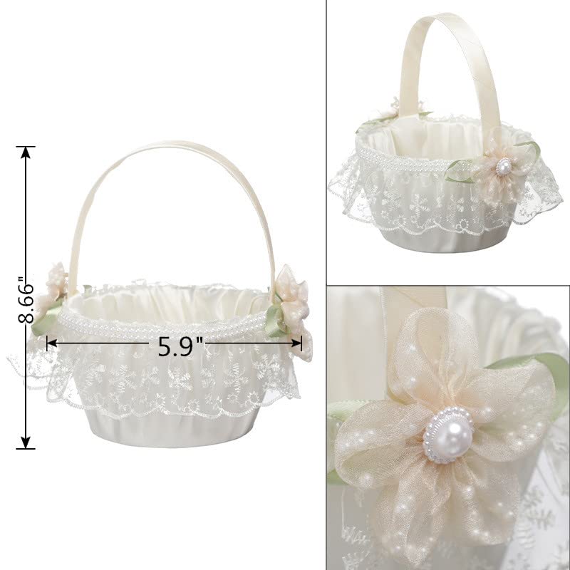 Yuudar 2 PCS Wedding Flower Girl Baskets,Creative Hand-held Lace Rhinestone Flower Baskets for Flower Bride/Kids Wedding Ceremony Party Accessories (C) - Image 2